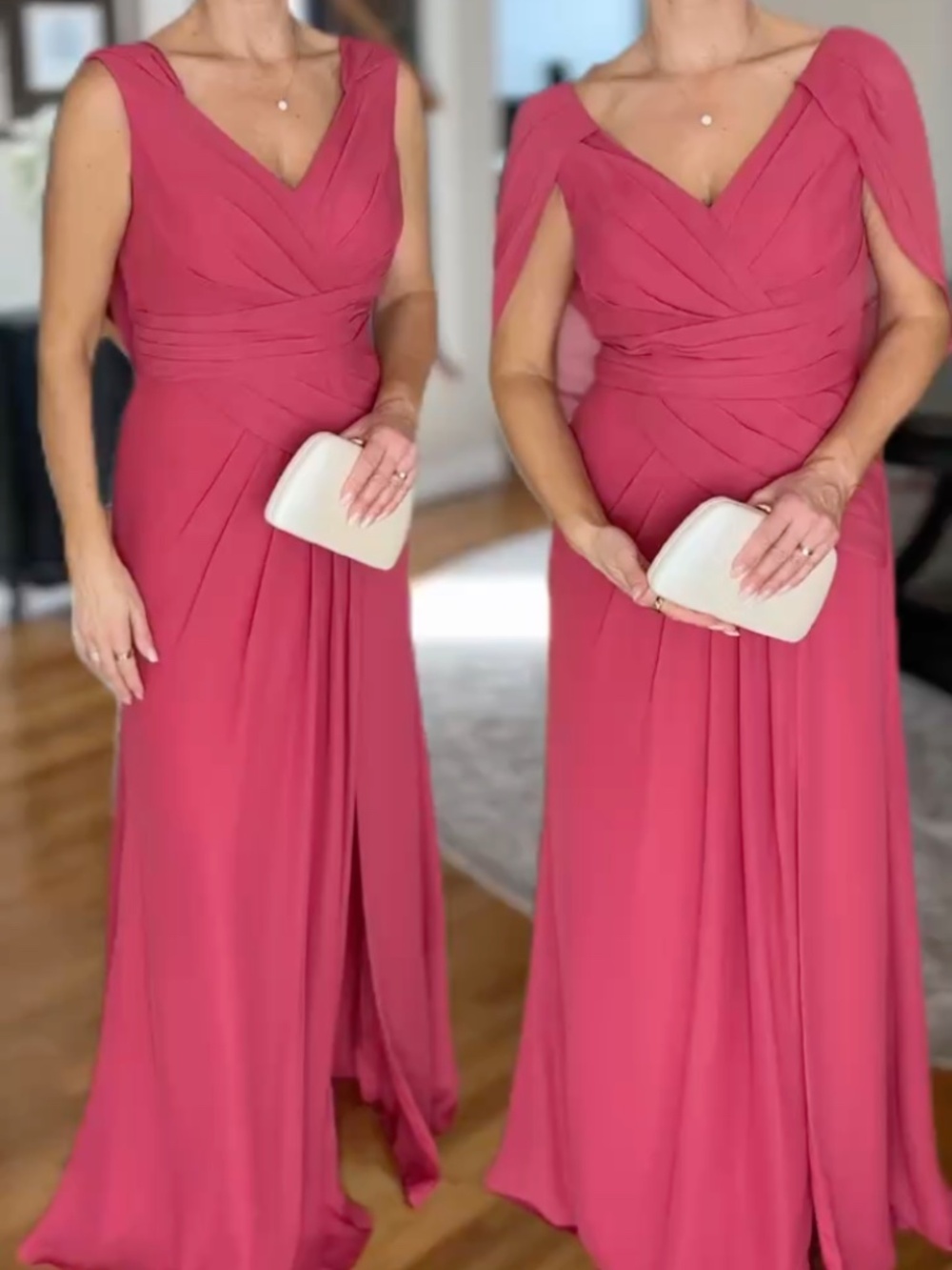 NWT - JJ's House Sheath/Column V-Neck Pleated Chiffon dress